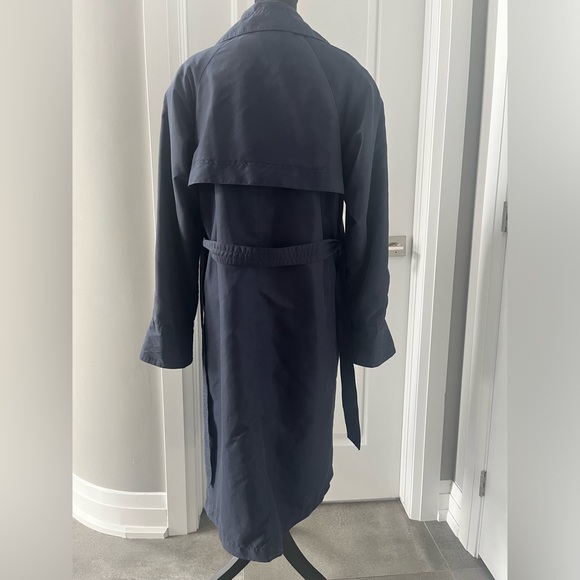 Vintage navy long trench coat with brown buttons size 10 - Picture 7 of 10